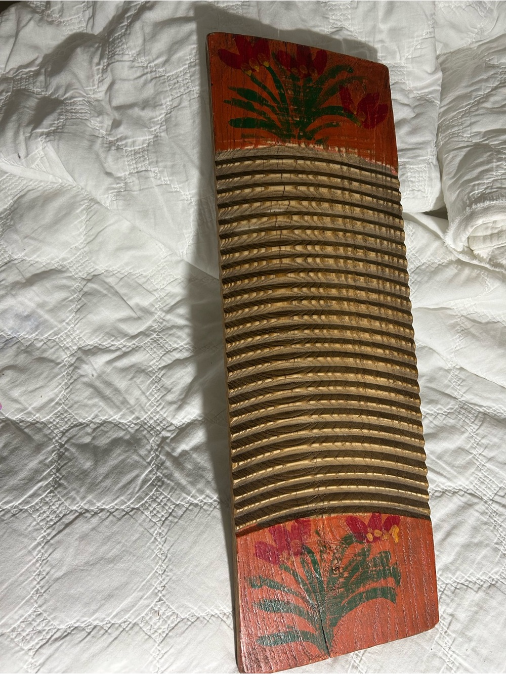 Handcrafted Wooden Washboard Wall Decor in Orange and Brown